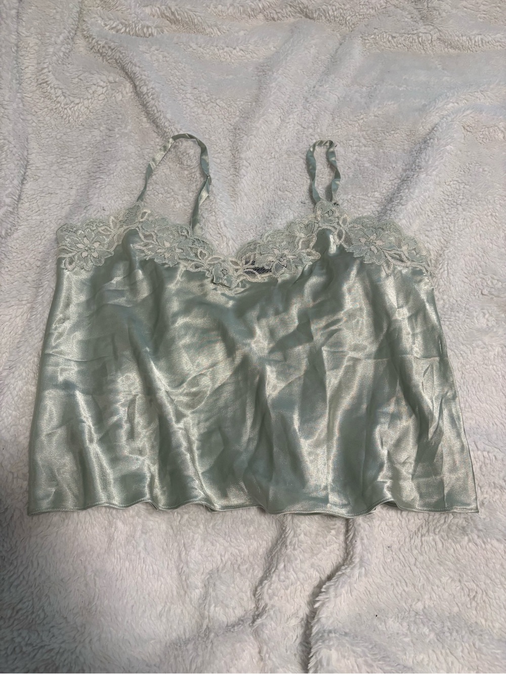 Oscar de la Renta Satin Lace-Trim Cami in Sage